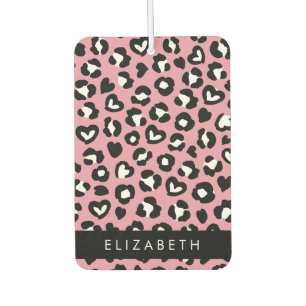 Animal Print, Pink Leopard, Hearts, Your Name Car Air Freshener
