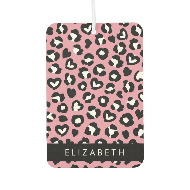 Animal Print, Pink Leopard, Hearts, Your Name Car Air Freshener (Front)