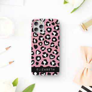 Animal Print, Pink Leopard, Hearts, Your Name iPhone 12 Pro Case