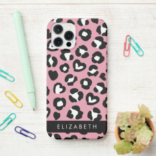 Animal Print, Pink Leopard, Hearts, Your Name iPhone 12 Pro Case