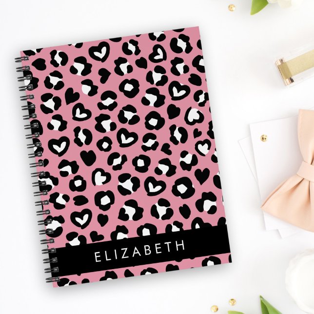 Animal Print, Pink Leopard, Hearts, Your Name Planner (Creator Uploaded)