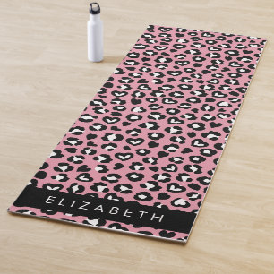 Animal Print, Pink Leopard, Hearts, Your Name Yoga Mat