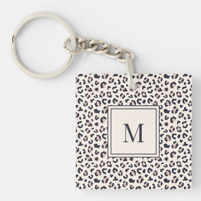 Animal print pink monogram  key ring (Front)