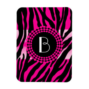 Animal Print Pink Zebra Pattern and Monogram Magnet