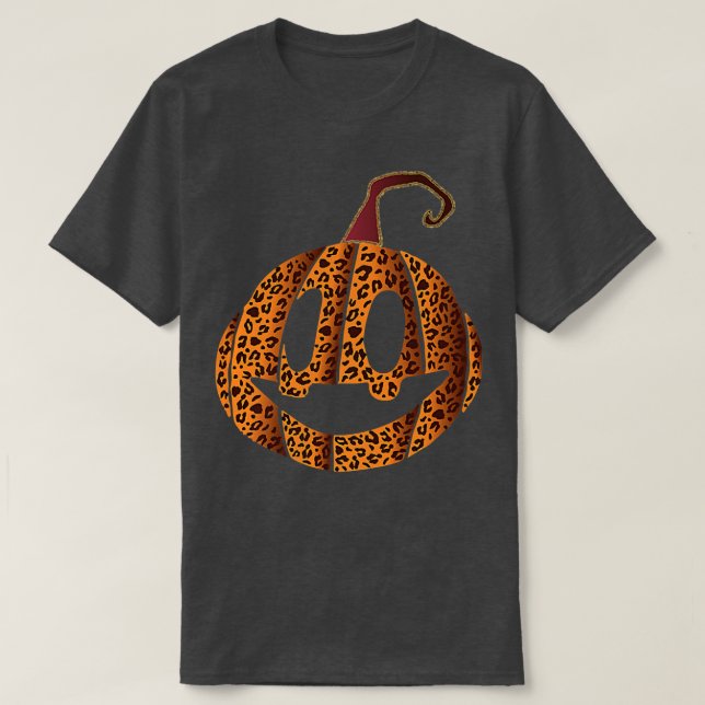 Animal Print Pumpkin Fall & Halloween Funny Leopar T-Shirt (Design Front)