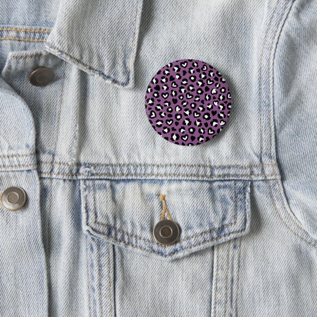 Animal Print, Purple Leopard, Cheetah Spots, Heart 6 Cm Round Badge (In Situ)