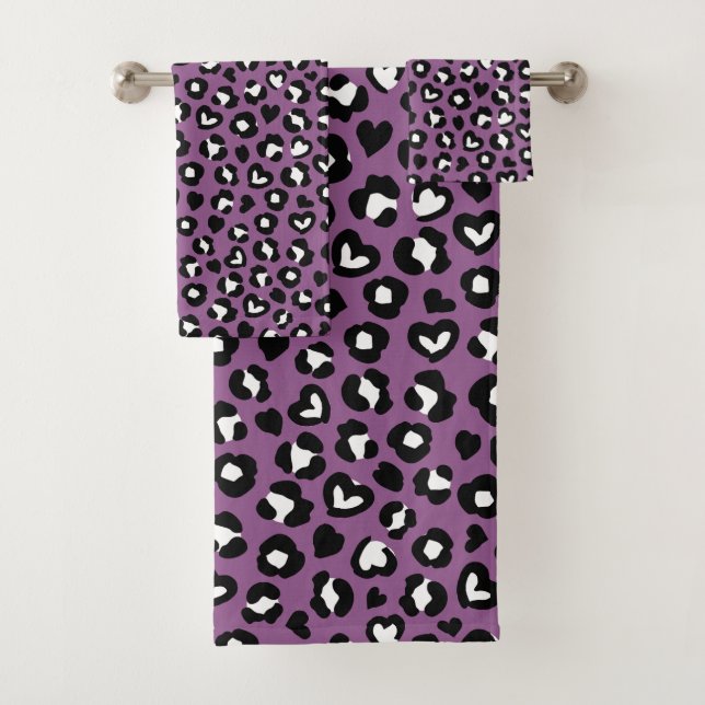 Animal Print, Purple Leopard, Cheetah Spots, Heart Bath Towel Set (Insitu)