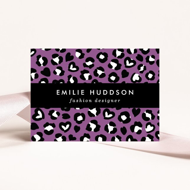 Animal Print, Purple Leopard, Cheetah Spots, Heart Business Card (Creator Uploaded)