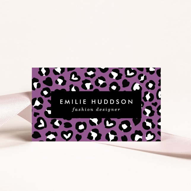 Animal Print, Purple Leopard, Cheetah Spots, Heart Business Card (Creator Uploaded)
