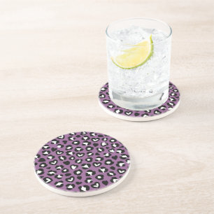 Animal Print, Purple Leopard, Cheetah Spots, Heart Coaster