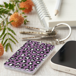 Animal Print, Purple Leopard, Cheetah Spots, Heart Key Ring
