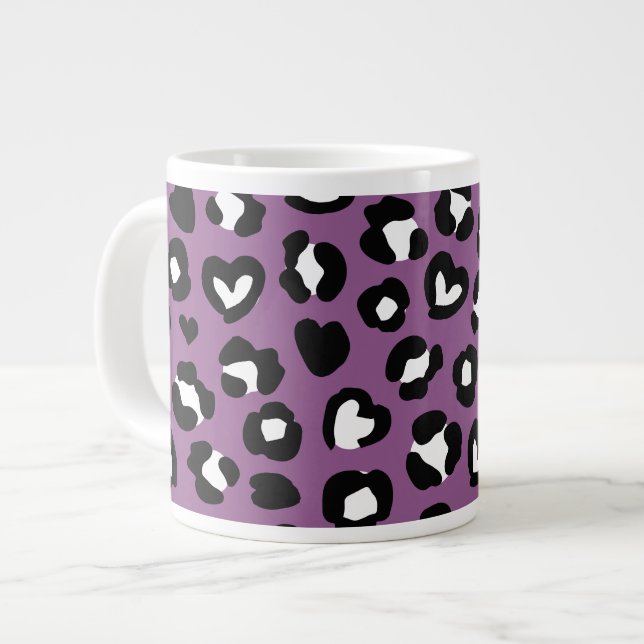Animal Print, Purple Leopard, Cheetah Spots, Heart Large Coffee Mug (Front Left)