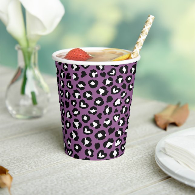 Animal Print, Purple Leopard, Cheetah Spots, Heart Paper Cups (Insitu)