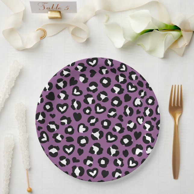 Animal Print, Purple Leopard, Cheetah Spots, Heart Paper Plate (Wedding)