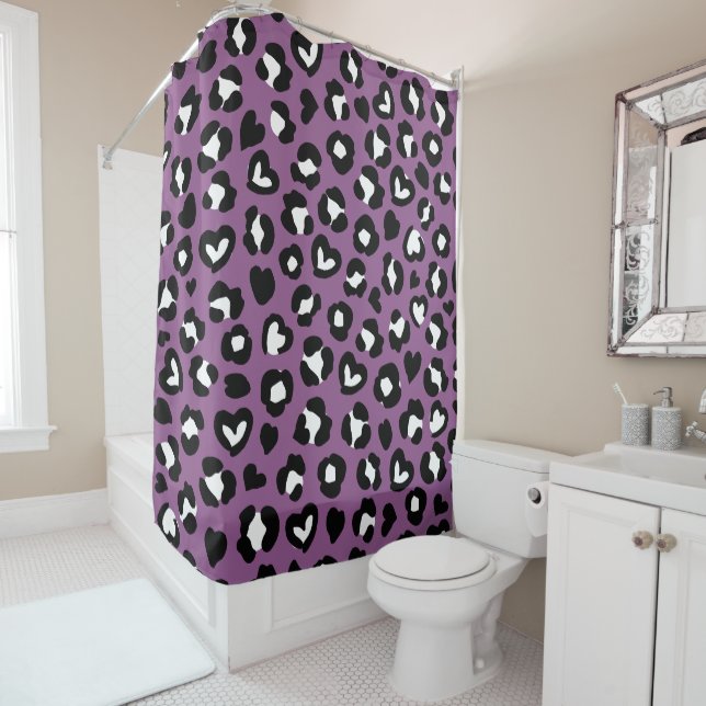 Animal Print, Purple Leopard, Cheetah Spots, Heart Shower Curtain (In Situ)