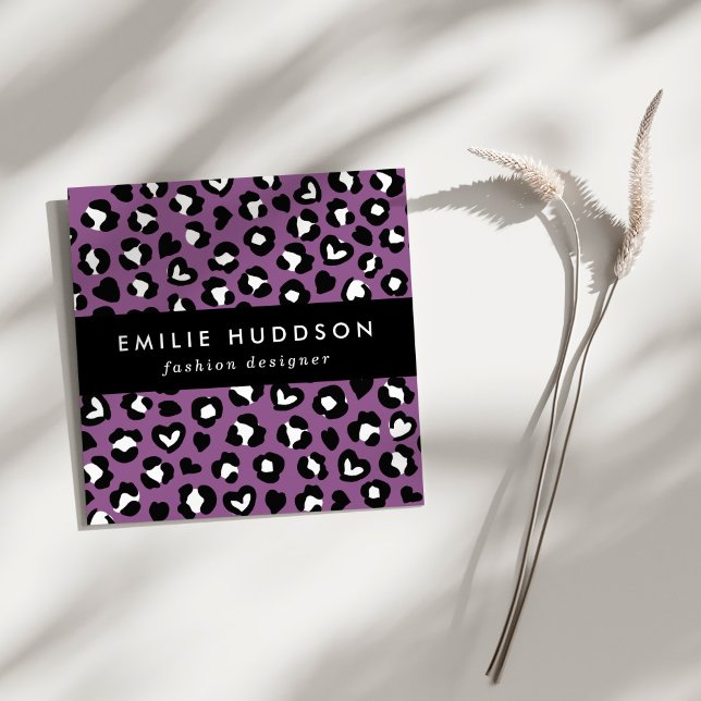 Animal Print, Purple Leopard, Cheetah Spots, Heart Square Business Card (Creator Uploaded)