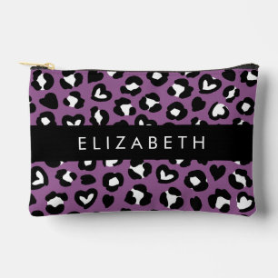 Animal Print, Purple Leopard, Hearts, Your Name Accessory Pouch