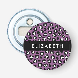 Animal Print, Purple Leopard, Hearts, Your Name Bottle Opener