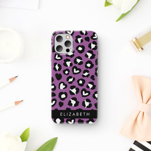 Animal Print, Purple Leopard, Hearts, Your Name Case-Mate iPhone Case (Creator Uploaded)
