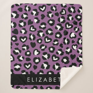 Animal Print, Purple Leopard, Hearts, Your Name Sherpa Blanket