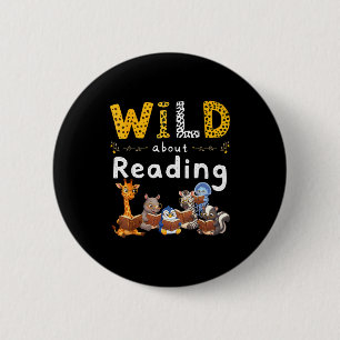 Animal print read a book character kids wild about 6 cm round badge