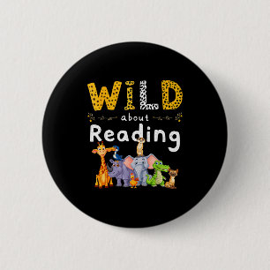 Animal print read a book character kids wild about 6 cm round badge