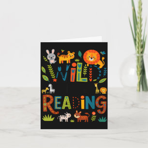 Animal print read a book character kids wild about card