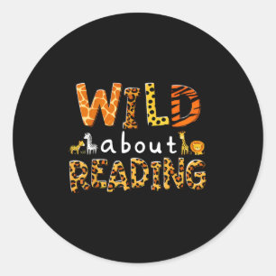 Animal print read a book character kids wild about classic round sticker