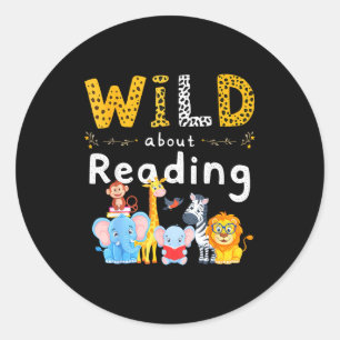 Animal print read a book character kids wild about classic round sticker