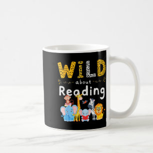 Animal print read a book character kids wild about coffee mug
