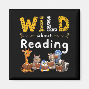 Animal print read a book character kids wild about magnet