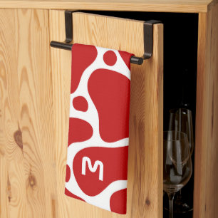 Animal print- red and white giraffe pattern tea towel