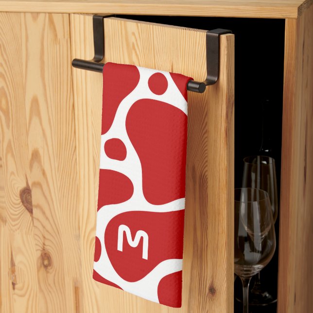 Animal print- red and white giraffe pattern tea towel (Thirds Fold)