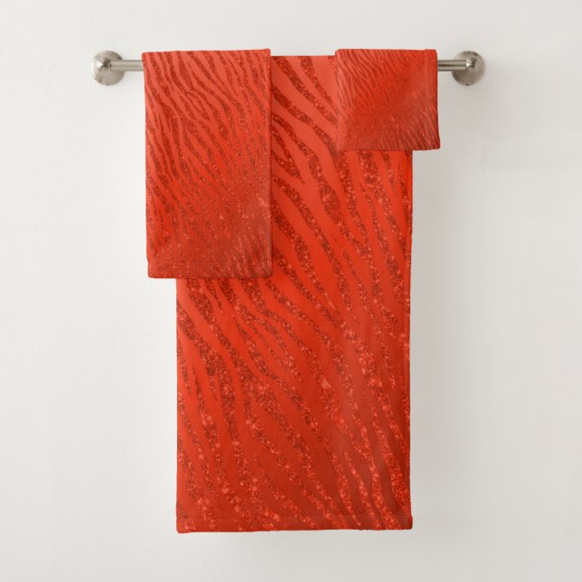 Animal Print Red Glitter Glam Bath Towel Set (Insitu)