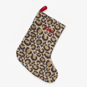 Animal Print Red Pet NAME Luxury Chic Holiday Small Christmas Stocking
