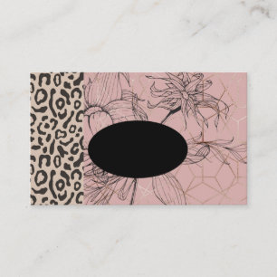 Animal Print Rose Gold Floral Business Card