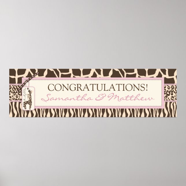 Animal Print Safari & Giraffe Baby Shower Banner (Front)