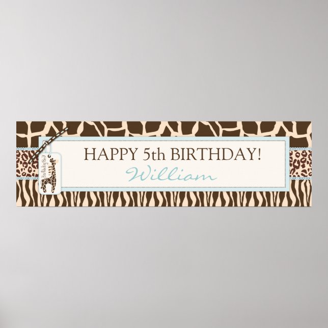 Animal Print Safari & Giraffe Birthday Banner (Front)
