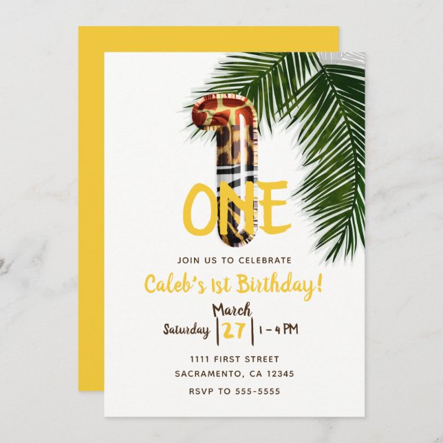 Animal Print Safari Jungle ONE 1st Birthday Party Invitation (Front/Back)