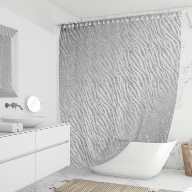 Animal Print Silver Glitter Glam Shower Curtain (Creator Uploaded)