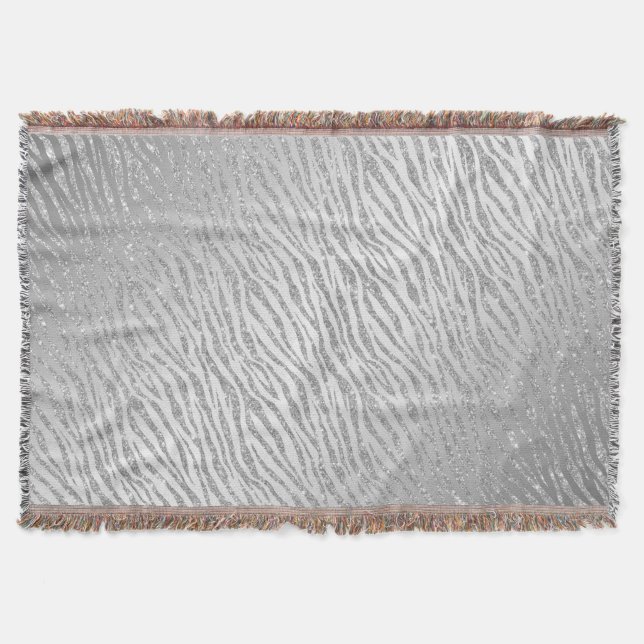 Animal Print Silver Glitter Glam Throw Blanket (Front)