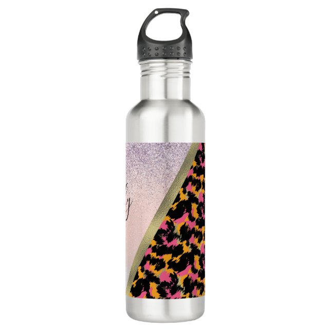 Animal Print Sparkle Monogrammed Name    710 Ml Water Bottle (Front)