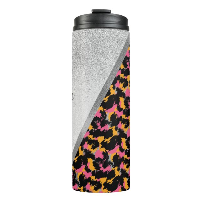 Animal Print Sparkle Monogrammed Name    Thermal T Thermal Tumbler (Front)