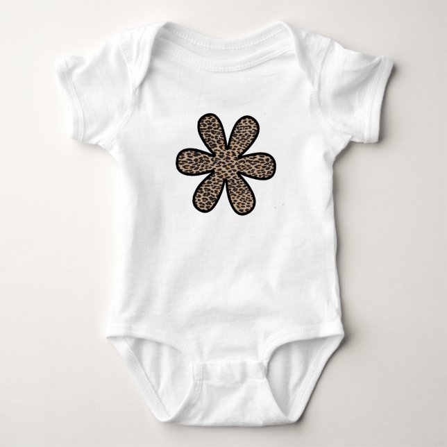 Animal Print, Spotted Leopard, Flower - Brown Baby Bodysuit (Front)