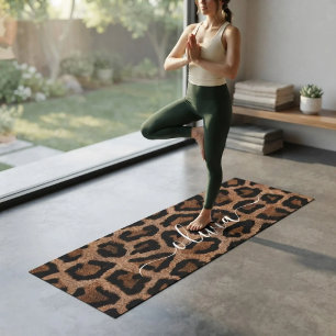 Animal Print Spotted Leopard Personalised Name Yoga Mat