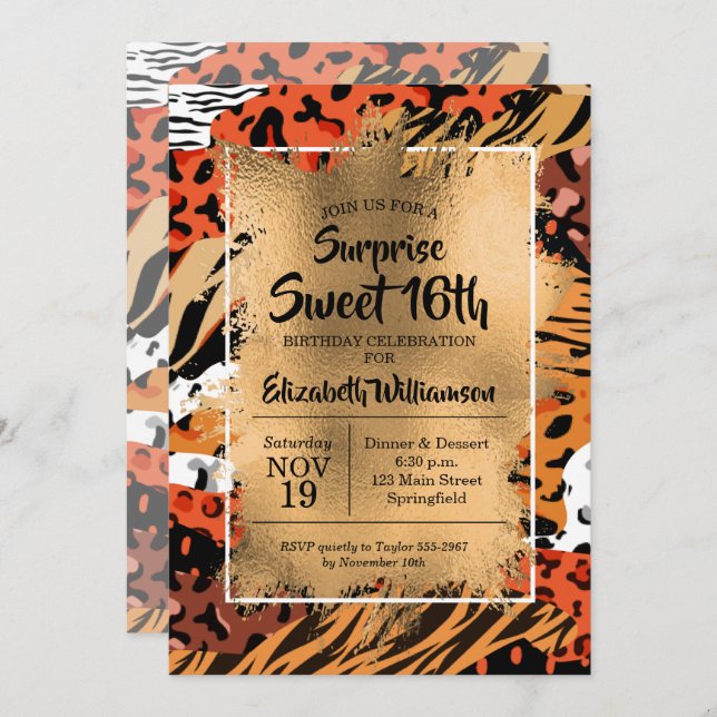 Animal Print Sweet 16th Birthday Invitations (Front/Back)
