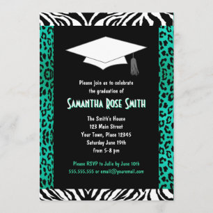Animal Print Teal Custom Photo Graduation 5x7 Invitation
