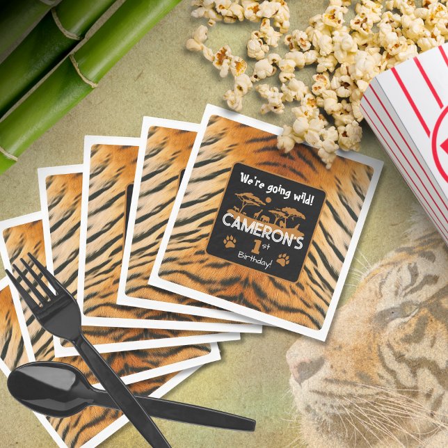 Animal Print Tiger Birthday Paper Napkin (Creator Uploaded)