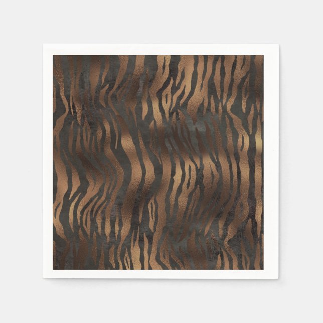 Animal Print Tiger Bronze Black Chic Pretty Glam Napkin (Front)