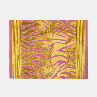 Animal print, tiger stripes in gold, blush, white doormat